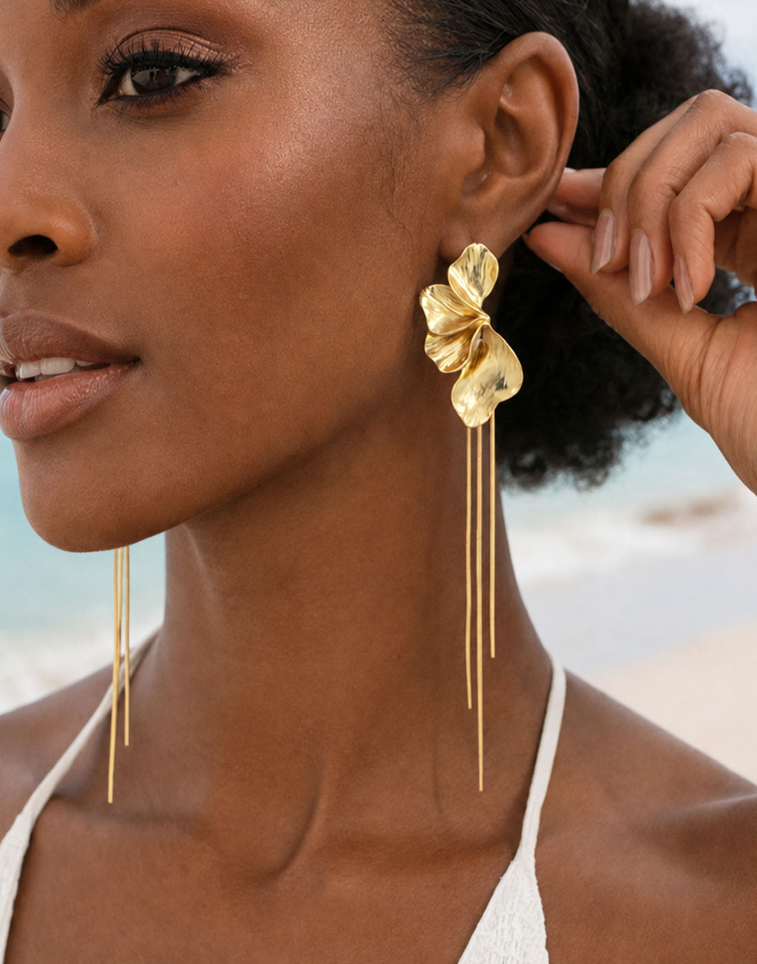 Gold Flower Petal Fringe Earrings