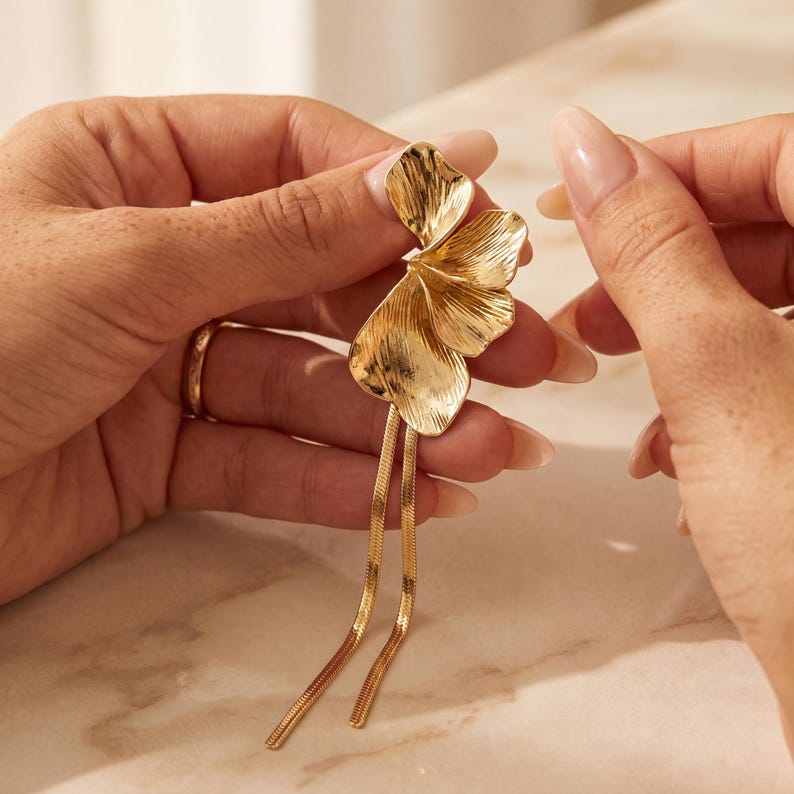 Gold Flower Petal Fringe Earrings