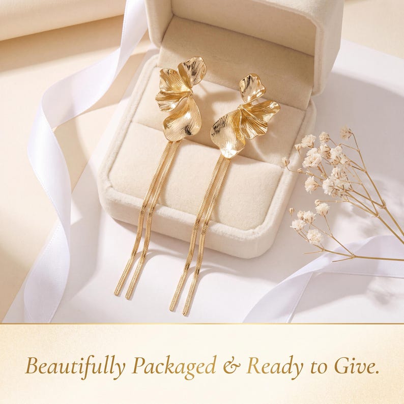 Gold Flower Petal Fringe Earrings