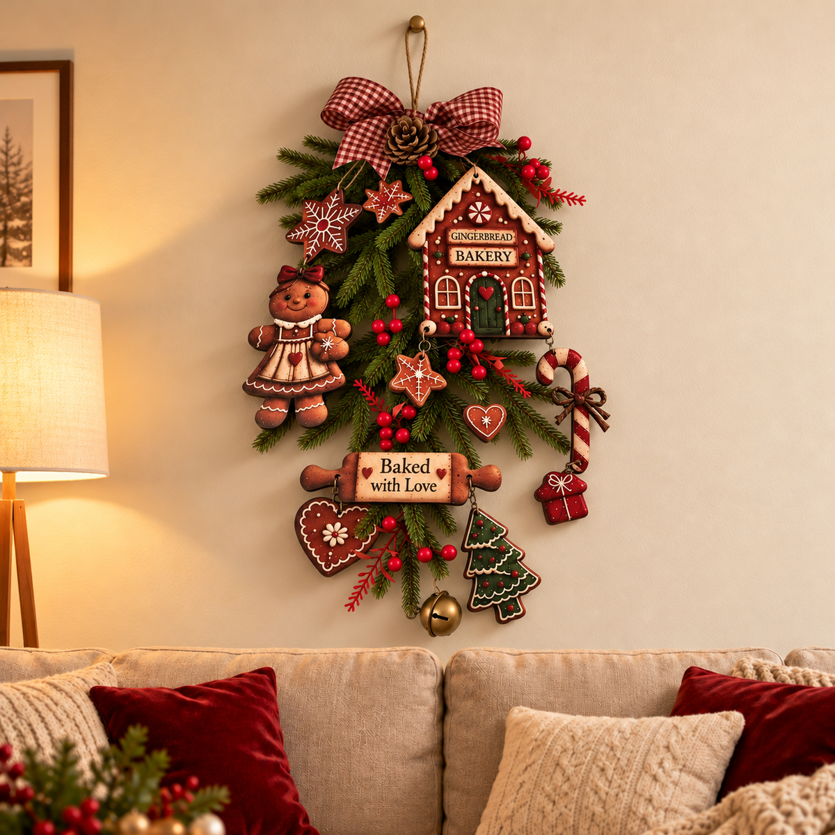 Emit light Gingerbread Christmas Wall Hanging ,Wall-Mounted Christmas , christmas wreaths for front door,christmas outdoor decorations