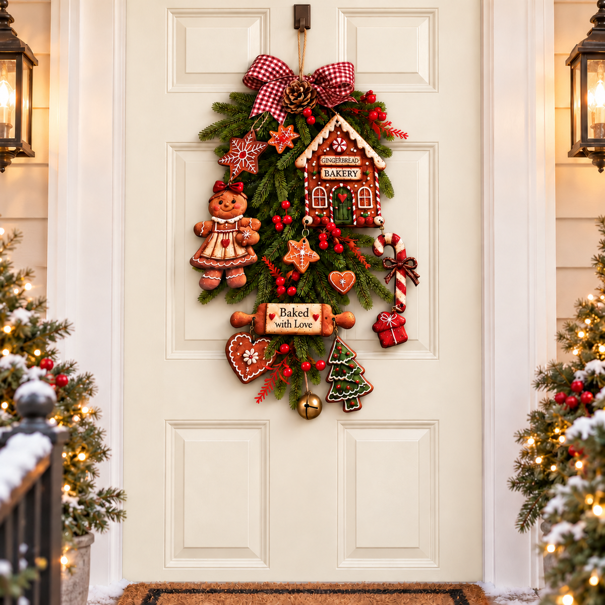 Emit light Gingerbread Christmas Wall Hanging ,Wall-Mounted Christmas , christmas wreaths for front door,christmas outdoor decorations