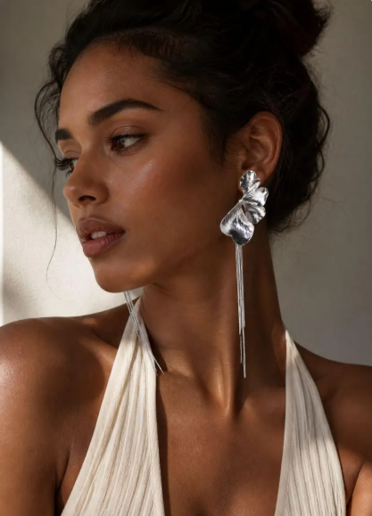 Gold Flower Petal Fringe Earrings