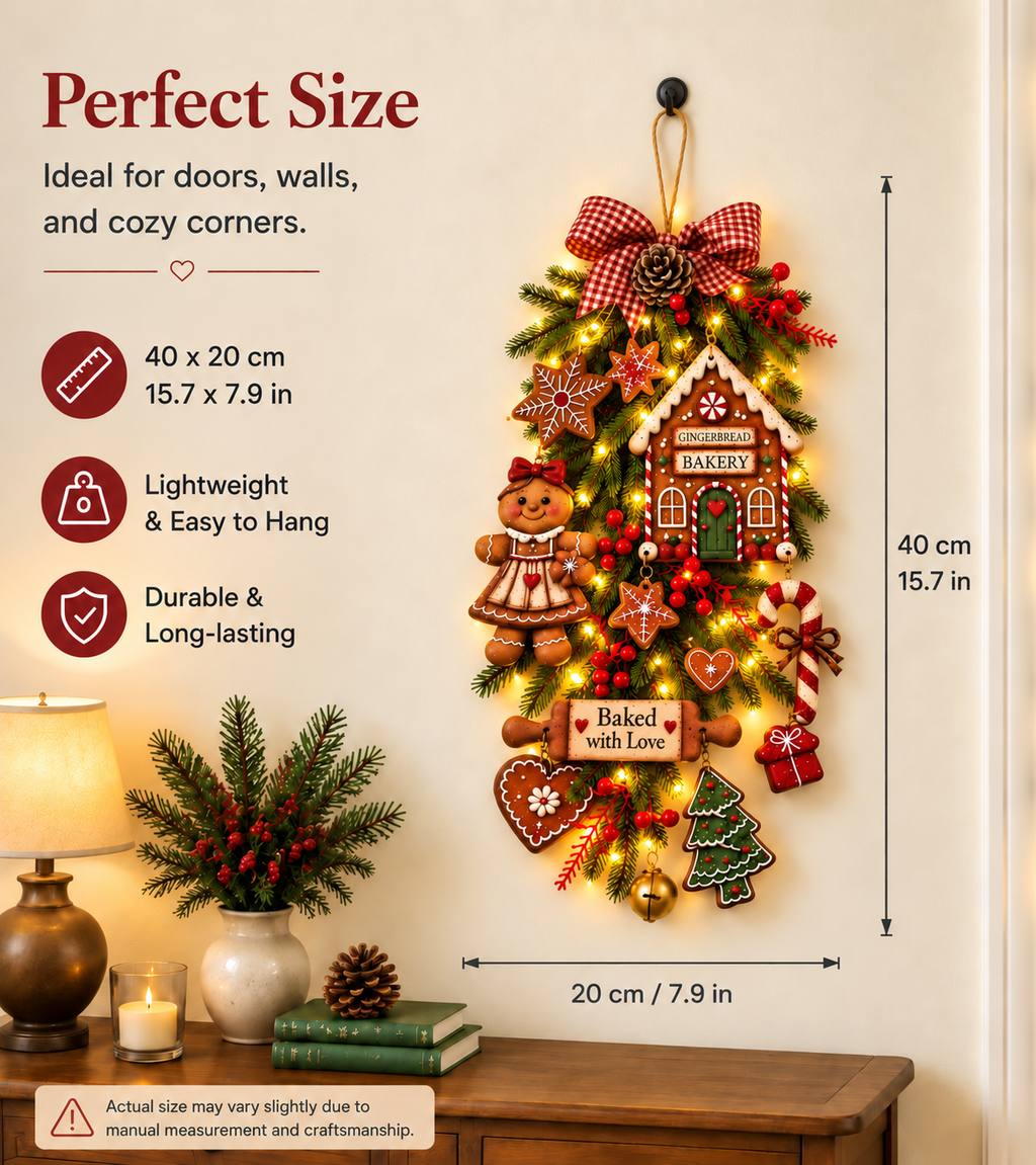 Emit light Gingerbread Christmas Wall Hanging ,Wall-Mounted Christmas , christmas wreaths for front door,christmas outdoor decorations