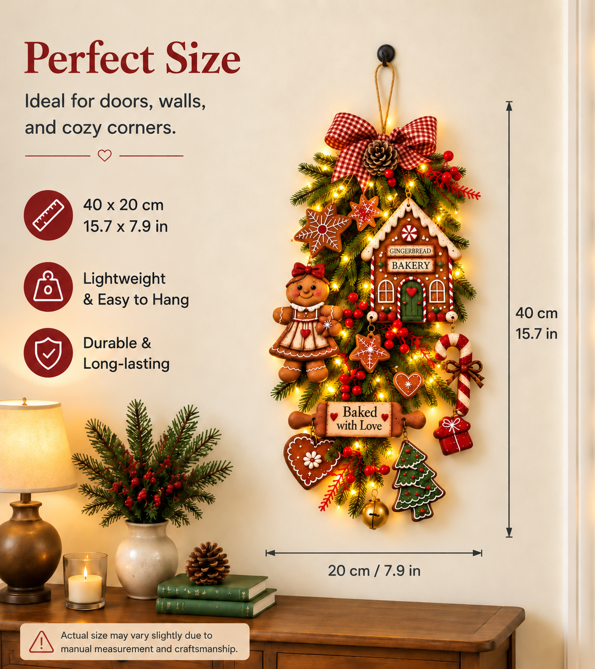 Emit light Gingerbread Christmas Wall Hanging ,Wall-Mounted Christmas , christmas wreaths for front door,christmas outdoor decorations