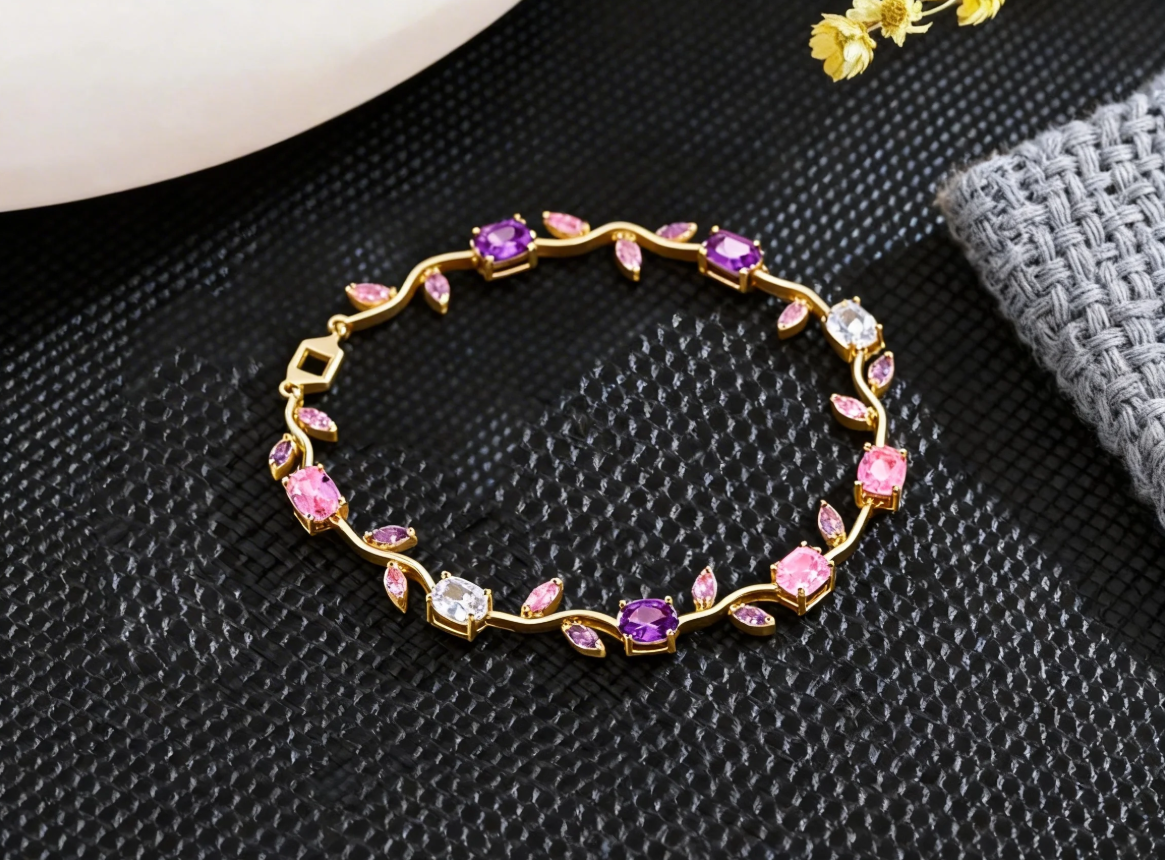 Women's Tulip Floral Floral Bracelet, Coquette Flower Bracelet, Crystals Bracelet, Gift for Her