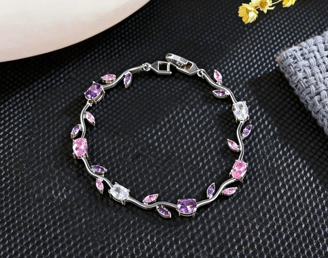 Women's Tulip Floral Floral Bracelet, Coquette Flower Bracelet, Crystals Bracelet, Gift for Her