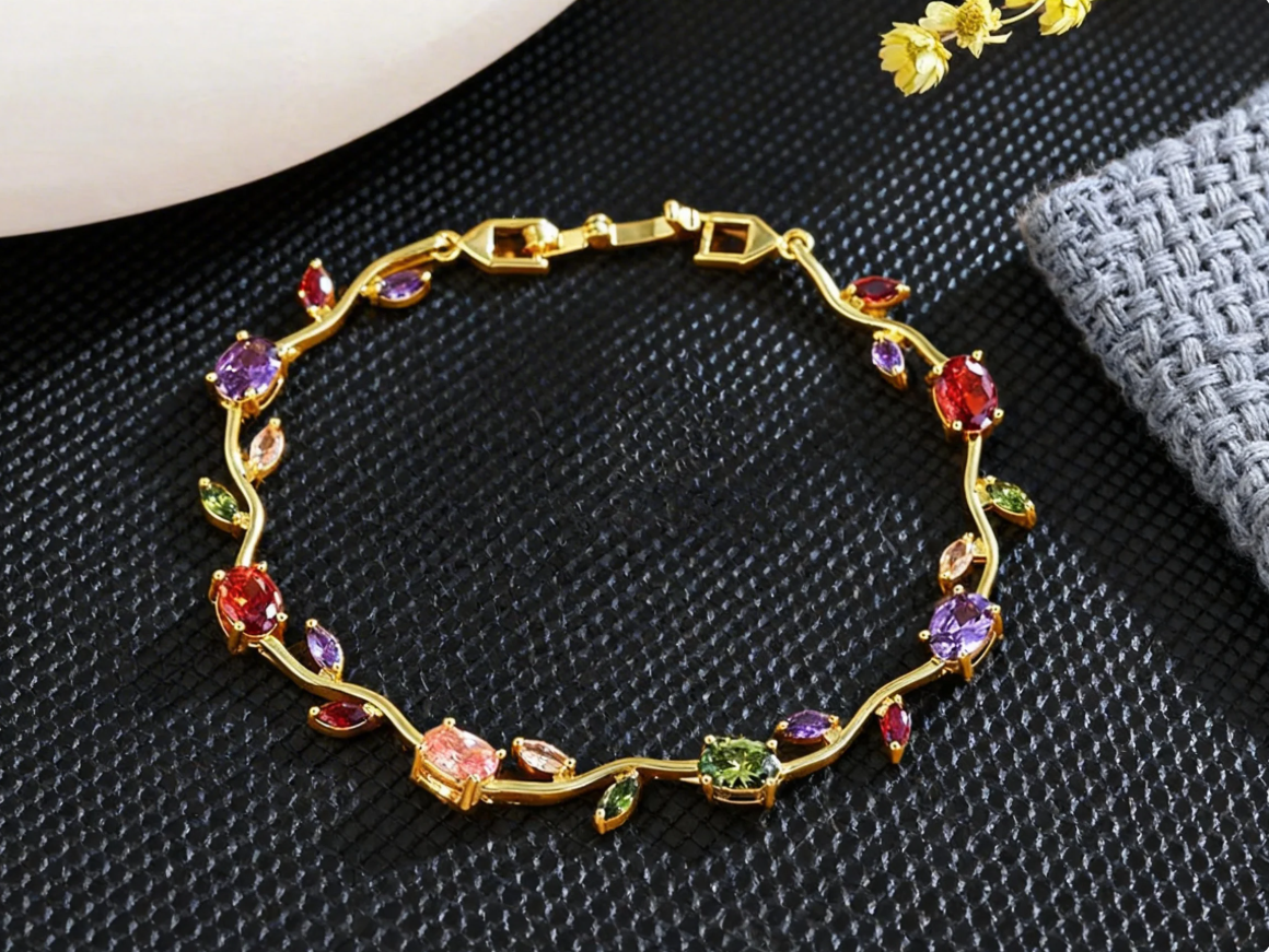 Women's Tulip Floral Floral Bracelet, Coquette Flower Bracelet, Crystals Bracelet, Gift for Her